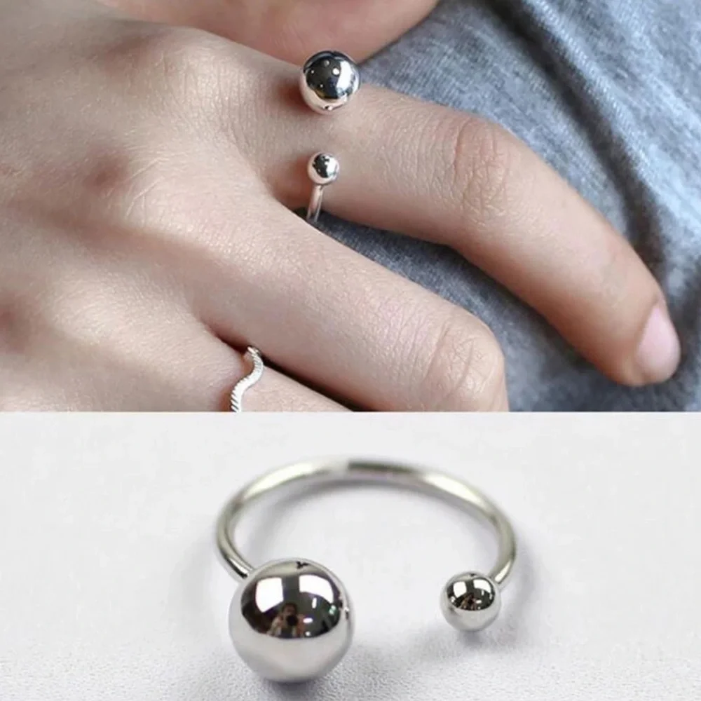 NEW 925 STERLING SILVER ROUND BALL BEADS ADJUSTABLE RING, CUTE RING, SHINY RING. - Picture 1 of 6